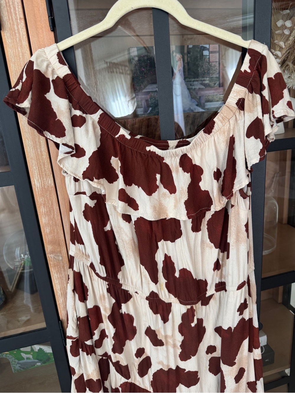 Idyllwind mini dress cow print Made For This Off-Shoulder ruffle neutral western - Picture 7 of 8